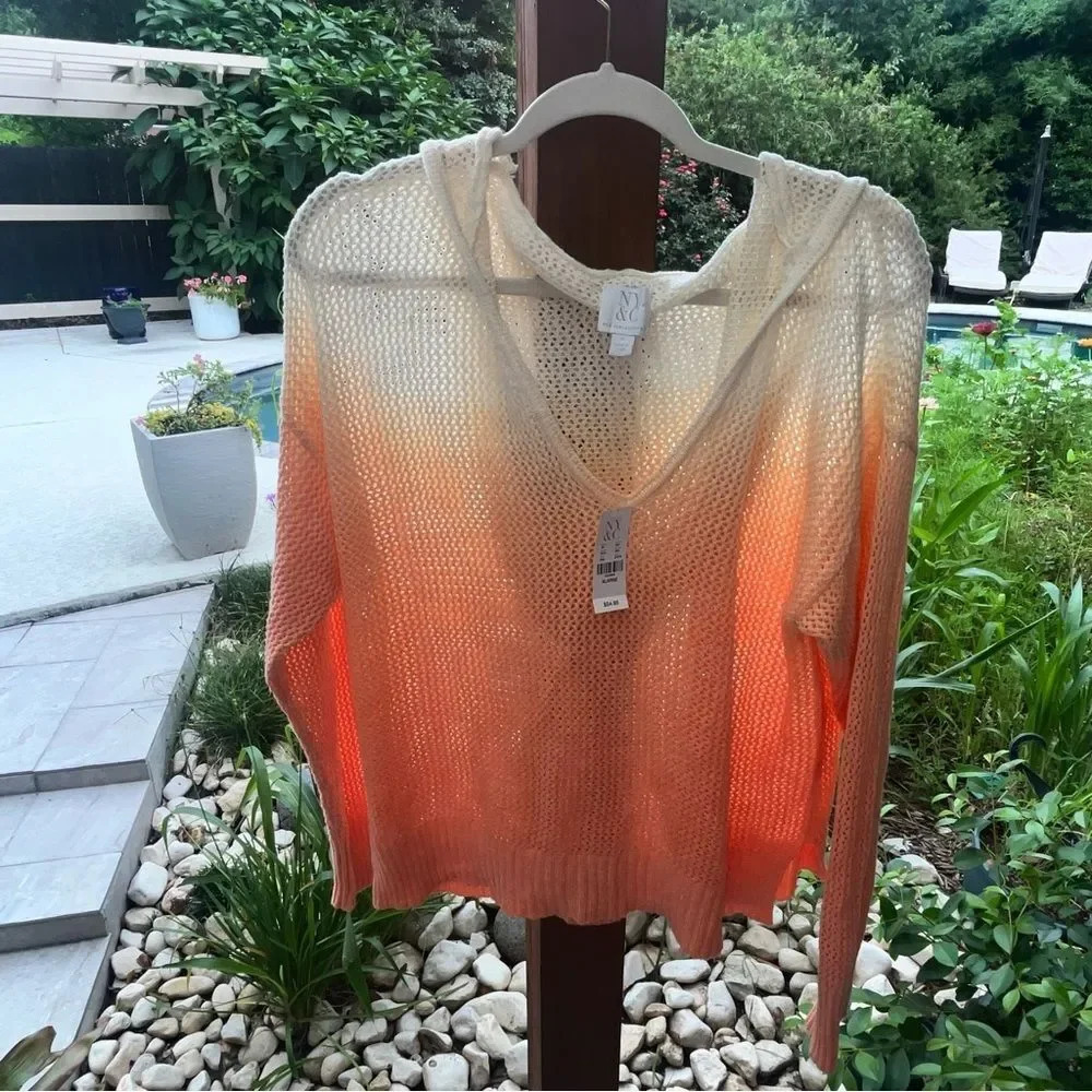 Nwt Y2k Ny&C Crochet Ombr Oversized Sweater Coverup Orange Breezy Xl